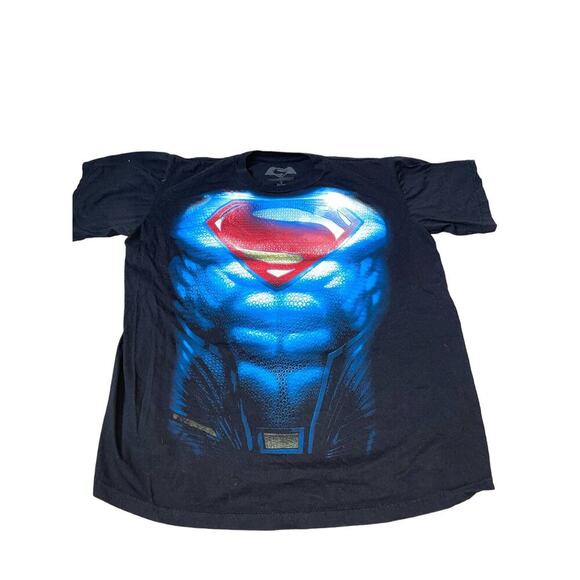Superman T-shirt black graphic print SZ M 6 pack ab's - Picture 2 of 7